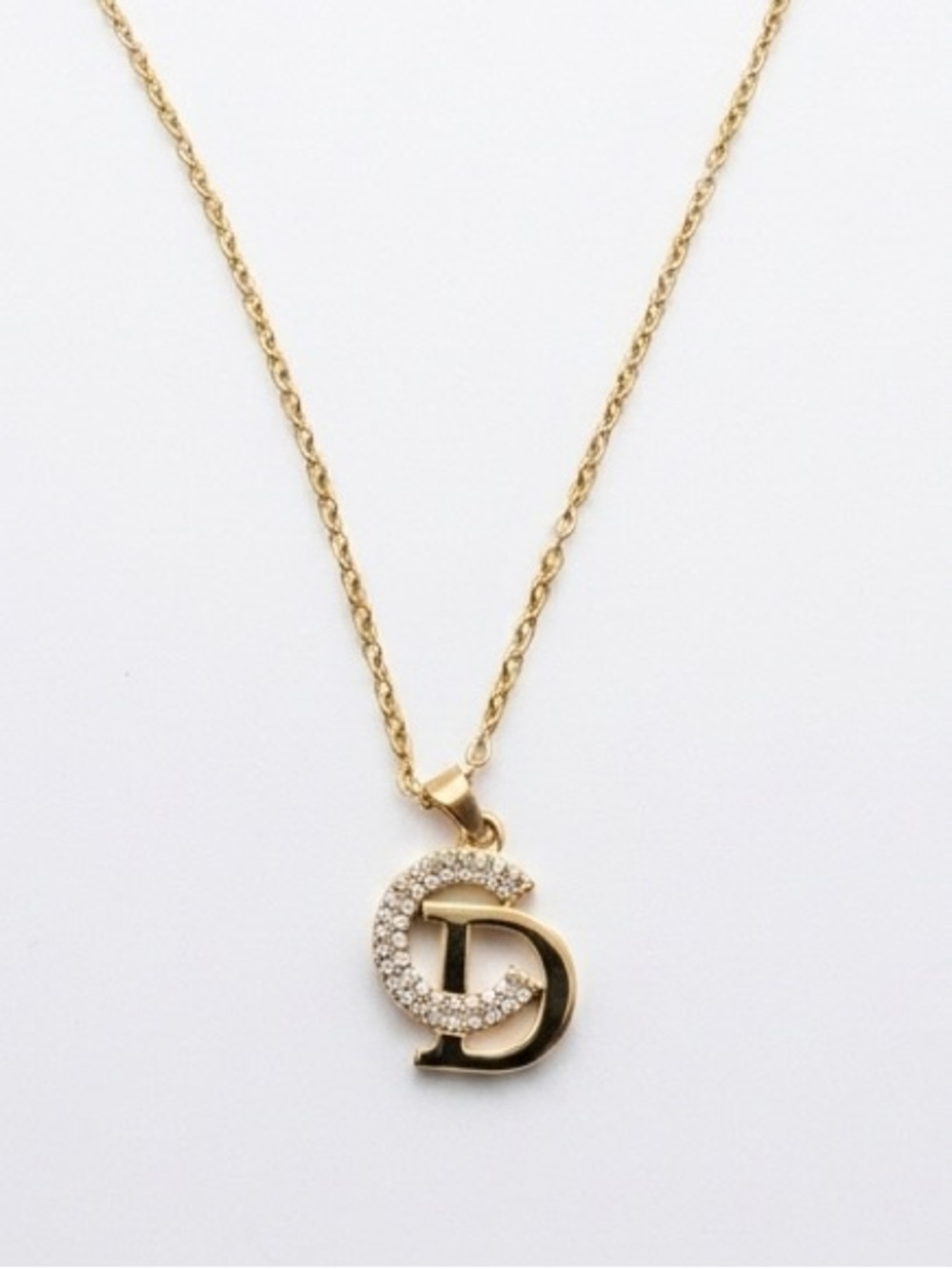 Gold-tone Interlocking D & C Pendant Necklace with Crystal Rhinestone Accent